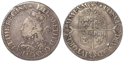 Elizabeth I milled silver Sixpence 1562 mm. star, large broad bust, S.2596, GF, small attempted