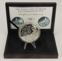 British Commemorative Medal, .925 sterling silver proof, 5oz, 65mm: The King's Speech Silver 5oz