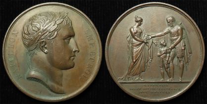 French Commemorative Medal, bronze d.41mm: Napoleon with his Son 1815 medal by Andrieu, GVF with a