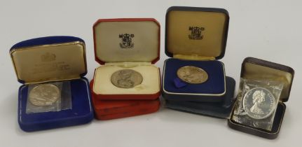 British Commonwealth Silver Proof Crowns (6) 1970s, toned nFDC to sealed FDC, in cases.