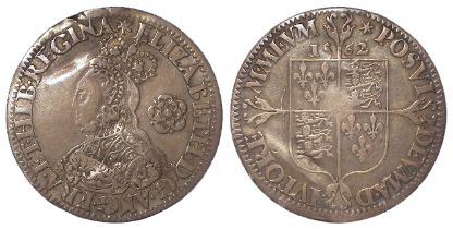 Elizabeth I milled silver Sixpence 1562 mm. star, tall narrow bust, decorated dress, S.2595, 3.