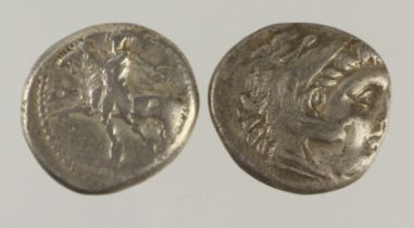 Ancient Greek AR Drachms (2): Thessaly, Larissa, c.400 BC, Thessalos catching a bull l. / Horse