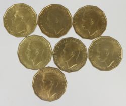 Brass 3ds (7) 1937 x4, 38 & 1940 & 1941. Unc with virtually full lustre. The 1938 & 1940 scarce in