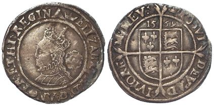 Elizabeth I hammered silver Sixpence 1569 mm. coronet, S.2562, 3.00g, toned nVF