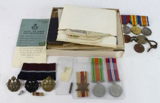Juchau family medals and paperwork - BWM & Victory Medal (203370 Pte J Juchau Essex Regt) surname