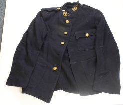 Royal marines soldiers black service jacket possibly WW2 with kings grown brass buttons, collar