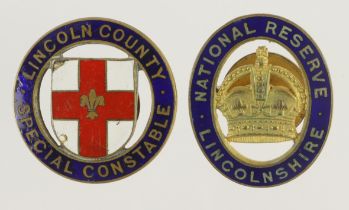 Lincolnshire National Reserve and Lincoln County Special Constable enamel lapel badges (2)