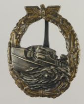 German 3rd Reich E Boat War Badge, 1st pattern, maker marked 'Schwerin Berlin 68'. De-nazified