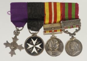 Miniature medal group mounted as worn - MBE 1st Type Civil, Order of St John, Voluntary Medical