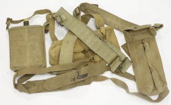 WW2 1937 pattern webbing including ammo pouches, belts, water bottle, back packs etc. Some WW2