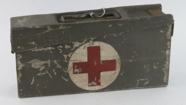 German 1941 Dated Aluminum MG Ammo Tin used as a First Aid Box. The lightweight tins were favored by