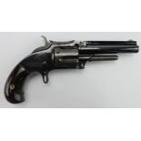 Smith and Wesson "Tip up" pocket pistol, barrel 9cm, Calibre .32 rimfire. Rosewood "birds head"
