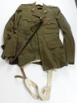 WW2 captains service uniform jacket, trousers, hat and Sam brown with GSC badges and buttons.