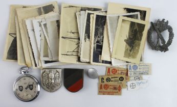 German 3rd Reich badges, equiptment labels, totenkopf pocket watch, set of WW2 German Norway