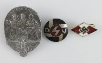 German 3rd Reich Hitler youth badges and a tinny.