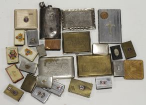 Military WW1 and WW2 cigarette cases, matchbox covers, drinking flask etc.