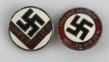 German 3rd Reich NASDP Party badges x2.