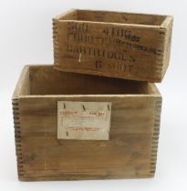 Eley-Kynoch rare Cartridge Transportation Crates, mid-20th Century, pine, being, 1) one long side