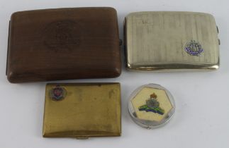 WW2 collection of various cigarette and compact cases etc., with military badges fixed to the