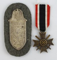 German 3rd Reich Narvik badge and war merit cross medal.