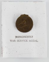 World War I Winchester War Service Medal, issued in 1918, bronze, 1 ½ in. diameter, pin-backed, with