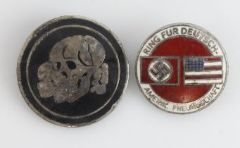 German 3rd Reich Enamel badges Deaths head and American League.