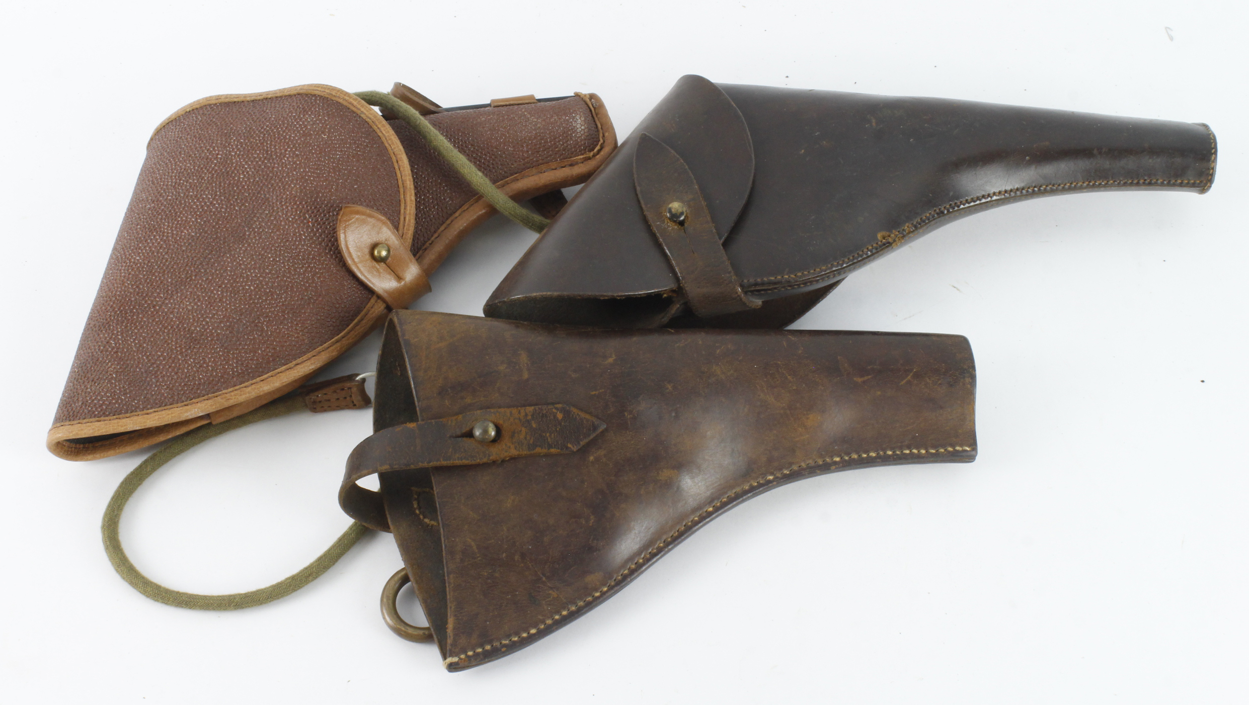 Revolver Holsters, being 1) British World War I officer’s private purchase for a Webley; 2) a