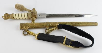 German 3rd Reich Naval Dagger, with scabbard, portpee and original hanger. Maker marked 'Original