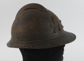 WW1 French Adrian pattern helmet with some original blue paint, no lining or chin strap.