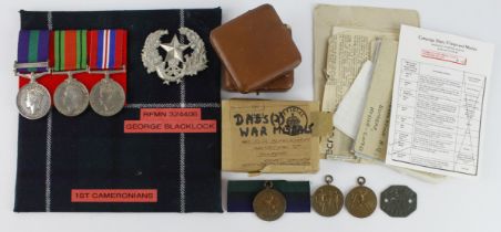 Group - Defence & War Medals, GSM GVI for Palestine (3244306 Rfm G Blacklock. Cameronians) naming