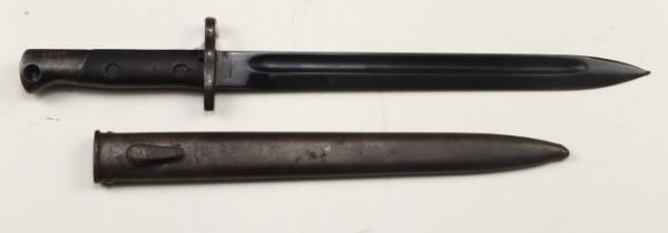 Mauser export knife bayonet by Simson & Co, fullered blued blade 28cm with SN: 67894, in its steel