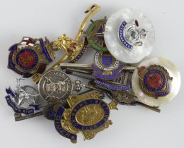 Badges sweetheart brooches lapel badges etc. Small bag full.