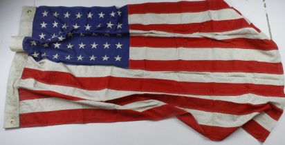 American WW2 large flag, 5x feet plus, 1941 stamped & other issue markings, service wear.