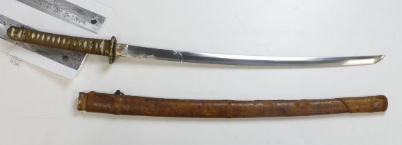 WW2 Japanese Naval Officers Sword. Nice Markings on the Tang. However, slight damage to the blade