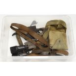 WW1 military equipment box full including US entrenching tool, webbing, wire cutters, Sam brown,