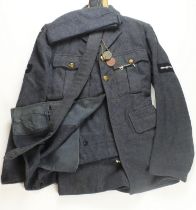 RAF WW2 airman’s service uniform with jacket, trousers, side hat with his original ID tags found