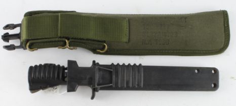 British SA80 bayonet in its green canvas scabbard with belt loop stamped "RA 1990". VGC