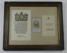 WW1 framed casualty scroll with kings condolence letter and portrait photo to Ernest Mason,