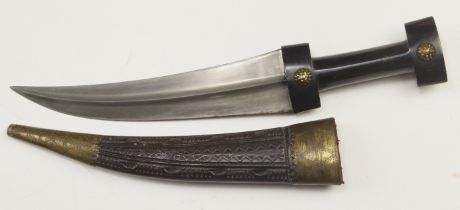 Kurdish Jambiya Dagger, mid 19th Century, with 9 in. curved watered, appearing to be Wootz, steel