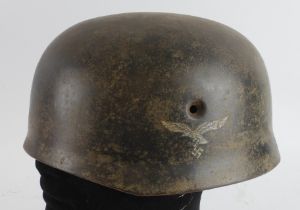 German 3rd Reich double decal Parachute helmet shell, stamped to inside rim '669' and 'ET71',