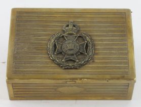 Brass cigarette box with 19th Londons cap badge on lid.