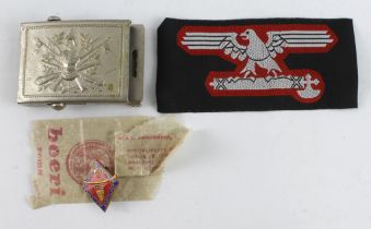 WW2 Italian lot, belt buckle, Albania campaign badge and cloth badge.
