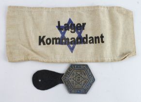 German 3rd Reich Jewish lager kommandant armband and metal badge.