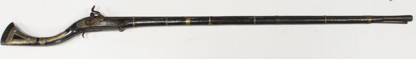 Arabic Percussion Jezail, mid-late 19th Century, with 46 in. steel barrel with flared muzzle and