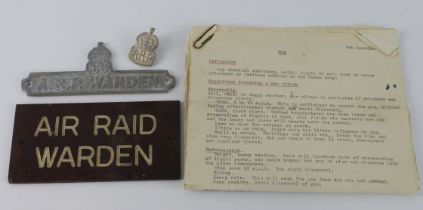 ARP wardens documents door plaque, booklets, whistle etc.