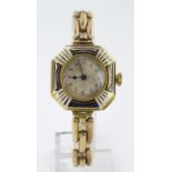 Ladies 18ct cased enamelled manual wind wristwatch, London import marks for 1912. The silvered