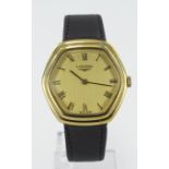 Gents gold plated and stainless steel cased Longines manual wind wristwatch, circa 1969. The gilt