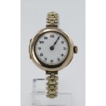 Ladies 9ct cased Rolex manual wind wristwatch, London import marks 1916. The white enamel dial