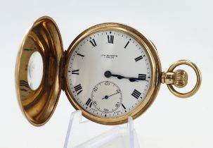 Gents 9ct cased half hunter pocket watch by Benson. Hallmarked Birmingham 1930. The white dial