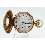 Gents 9ct cased half hunter pocket watch by Benson. Hallmarked Birmingham 1930. The white dial